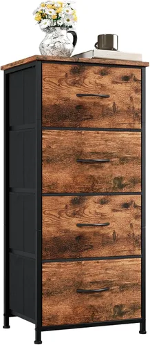 Miniatura 29 de Somdot - Cómoda estrecha con 4 cajones, cómoda delgada con cajones de tela extraíbles para armario, espacios pequeños, baño, dormitorio, lavandería