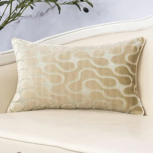 Miniatura 10 de Yangest Funda de Almohada Decorativa Cuadrada Beige de Terciopelo Ondulado, Funda de Cojín Moderna con Cremallera para Sofá, Sofá de Dos Plazas