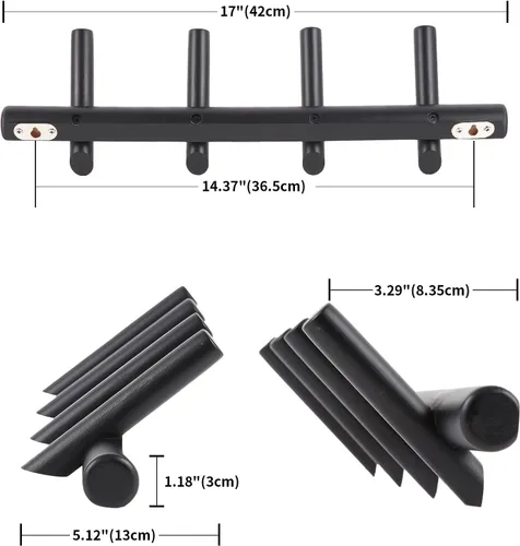 Miniatura 5 de KYSMOTIC Perchero de Pared Moderno de Madera - Montado en la Pared - Negro con 4 Ganchos de Madera - Para Colgar Ropa, Batas, Toallas, Sombreros
