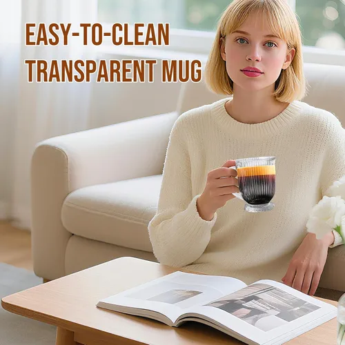 Miniatura 6 de Juego de 4 tazas de café de vidrio acanalado transparentes de 16 onzas, tazas grandes de espresso con cuchara, tazas de vidrio con asa, taza de café