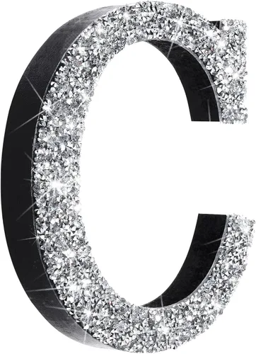 Miniatura 73 de Qunclay Letras brillantes de cristal plateado de 5.7 pulgadas, decoración de diamantes triturados, letra de madera con purpurina con tornillo