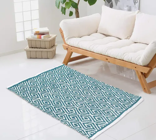 Miniatura 12 de Ramanta Home Alfombra reversible 100% algodón con diamantes tejida a mano de 24 x 60 pulgadas, gris, suave, lavable para baño, cocina, dormitorio
