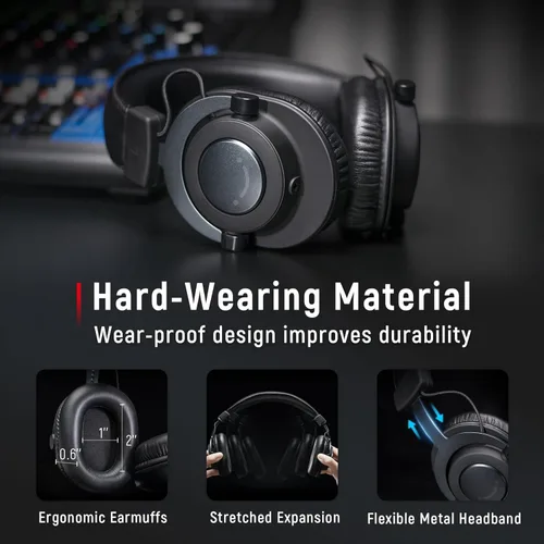 Miniatura 6 de FIFINE Auriculares de monitor de estudio para grabación, auriculares con cable con controlador de 50mm, auriculares sobre la oreja con cables Negro