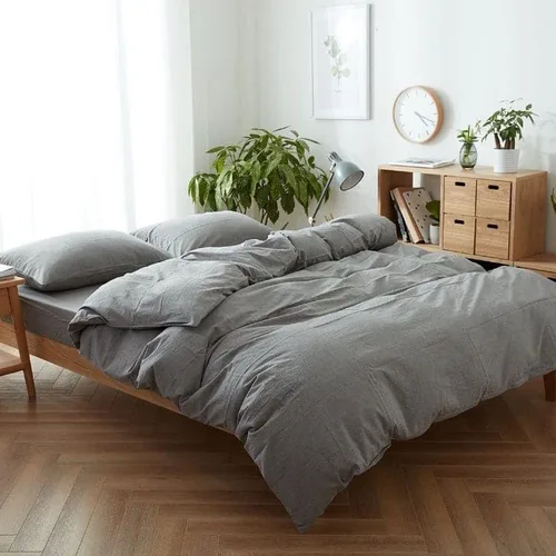 INDACORIFY Cotton Duvet Cover Light-Weight Comforter Cover Bedcover Grey Color 3 Piece Bedding Set Washed Duvet Cover Pre-Shrunk (Twin 68X90)