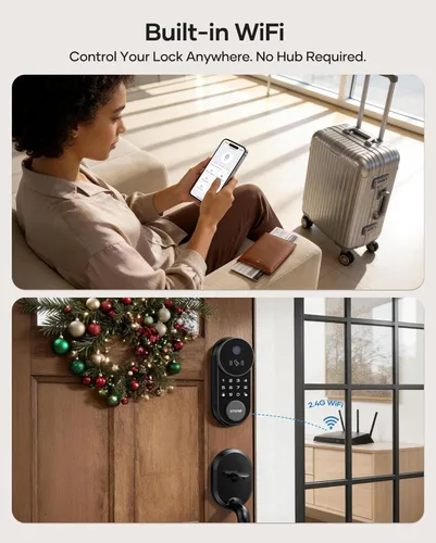Miniatura 7 de SMONET Smart Lock AH1, cerradura de puerta de entrada sin llave con llave Apple Home, cerradura WiFi para puerta delantera, teclado de pantalla