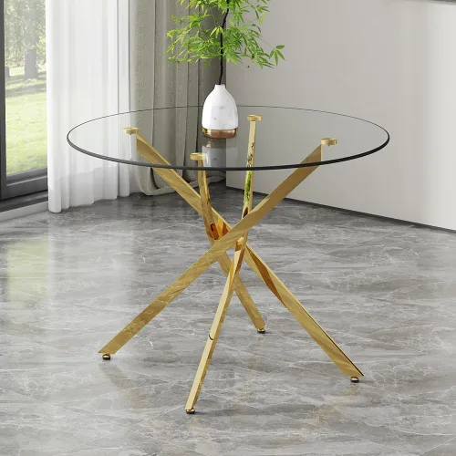 Miniatura 12 de Mesa redonda de comedor de vidrio para 2 a 4, moderna mesa superior de vidrio templado, patas cromadas resistentes, almohadillas ajustables, mesa