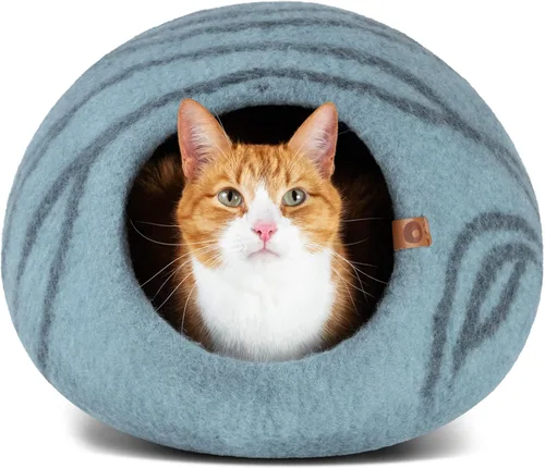 Miniatura 13 de MEOWFIA Cat Cave - Cama de fieltro prémium para gatos de interior, hecha a mano, 100% lana merina, gato (grande, esmeralda)