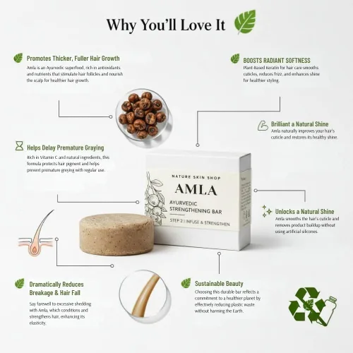 Miniatura 4 de Nature Skin Shop Barra de champú Amla, fórmula ayurvédica para el crecimiento y la fuerza del cabello, con Shikakai para un cabello más completo