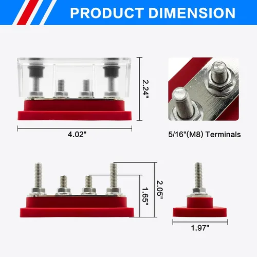 Miniatura 2 de Barra de bus de 150 A, bloque de distribución de energía resistente de 12 V, 4 x 5/16 pulgadas (M8), bloque de terminales de barra de autobús marino