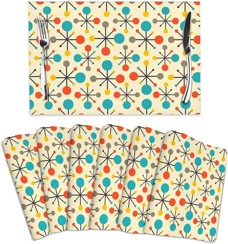 Miniatura 11 de Juego de 4 manteles individuales florales bohemios de lino de 12 x 18 pulgadas, manteles individuales de flores coloridas para cocina, mesa
