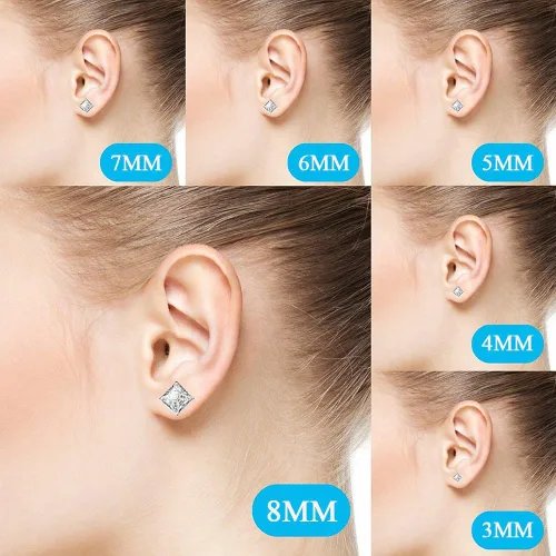 Miniatura 3 de MMTTAO Aretes de plata de ley 925 con circonita cúbica de corte princesa para mujeres, hombres y niñas, brillantes y puros, aretes de circonita