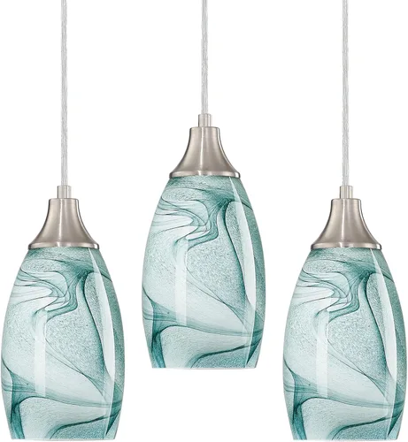 Miniatura 26 de karyfine Mini lámparas colgantes de vidrio artístico para isla de cocina, hechas a mano en color teja con vidrio dorado, iluminación colgante