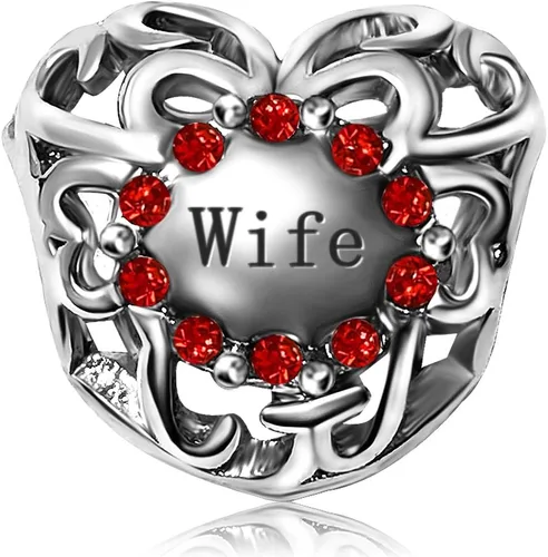 Dije de corazón "wife" con piedra del mes de 8 colores, dijes de Navidad para pulseras