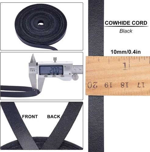 Miniatura 2 de GORGECRAFT Cordón de cuero genuino plano negro de 197 pulgadas y 10mm, cuerda de cuero de grano completo, tiras de cuero de vaca para hacer joyas