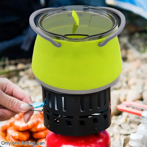 Miniatura 7 de Cacerola plegable, utensilios de cocina para campamento, senderismo, silicona plegable, hervidor de agua con tapa, utensilios de cocina, viaje, Azul
