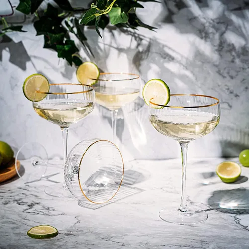 Miniatura 9 de Gold Rim Coupé - Juego de 4 vasos clásicos de Manhattan de 11 onzas, Martini, cócteles, champán, vino y agua, coupés con borde dorado, tallo