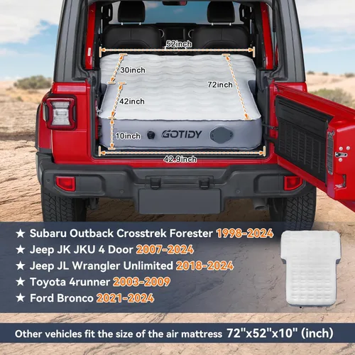 Miniatura 3 de Colchón para Jeep con Bomba de Aire Inalámbrica, Colchón de Aire para SUV de 10 Pulgadas, Cama de Camping para Jeep Wrangler JK JKU JL JLU Unlimited