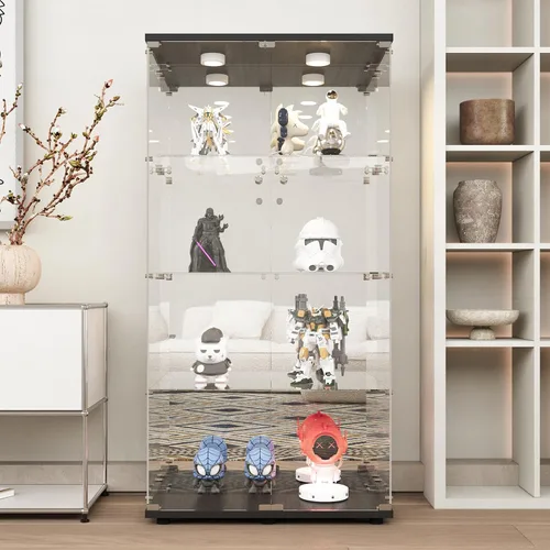 Miniatura 17 de Beauty4U - Vitrina de exhibición de una puerta con vidrio, gabinetes curio negros para sala de estar, dormitorio, oficina, exhibición de colección