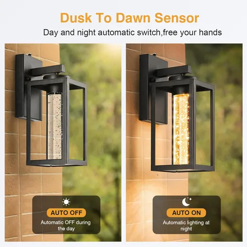 Miniatura 2 de VIANIS Aplique de Pared Exterior Negro, Iluminación Exterior del Atardecer al Amanecer Montaje en Pared para Casa con Cristal de Burbuja, Lámpara