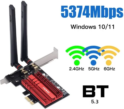 Miniatura 2 de WiFi 6E AX210 PCI-E Tarjeta de red WiFi BT5.3 160MHz Tri-Band expande WiFi a 6GHz/5GHz/2.4GHz 5400Mbps Gigabit AX210ngw PC de escritorio PCIe