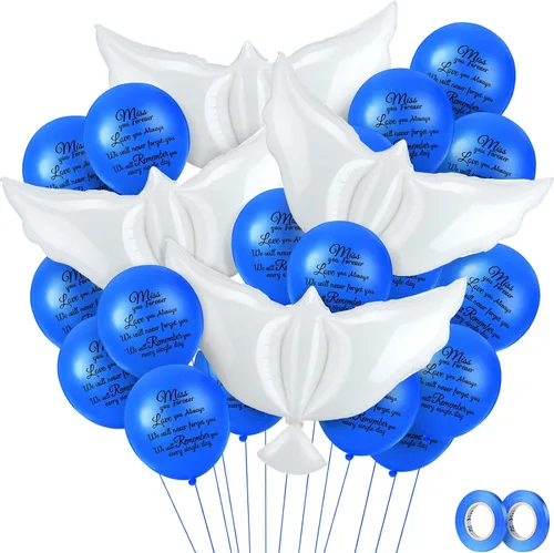 Miniatura 9 de Skylety 36 globos conmemorativos con 4 globos de paloma de la paz para liberar en recuerdo del cielo, decoraciones de helio para funerales, Negro