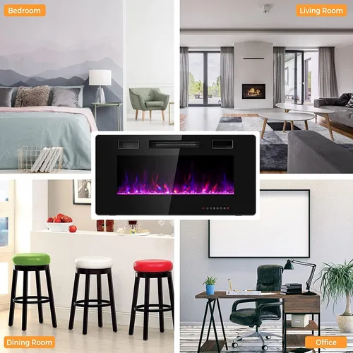 Miniatura 8 de MAT EXPERT Chimenea eléctrica empotrable de 36 pulgadas, calentador eléctrico de montaje en pared y pared, chimenea eléctrica de 750 W/1500 W