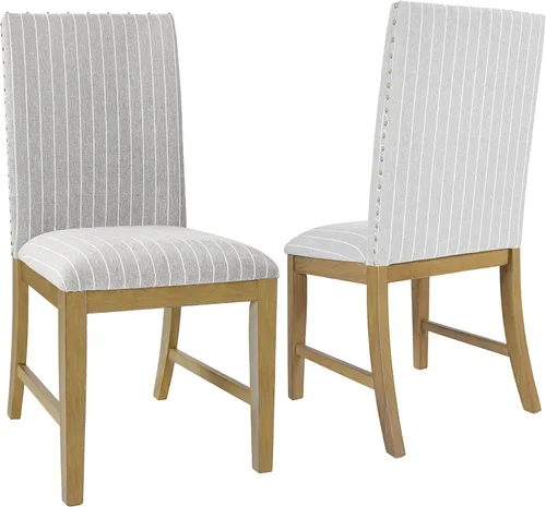 Miniatura 229 de Homepop Silla de comedor con detalles festoneados, sillas de comedor Parsons tapizadas, muebles decorativos para el hogar, tejido gris claro