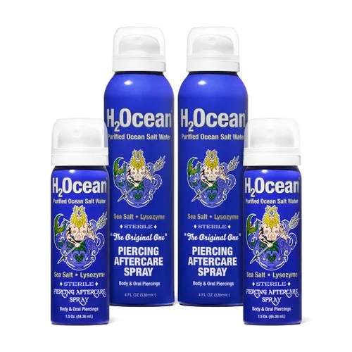 Miniatura 10 de Aerosol para cuidado de perforaciones corporales H2Ocean, agua salada marina purificada, 1.5 onzas líquidas, Azul