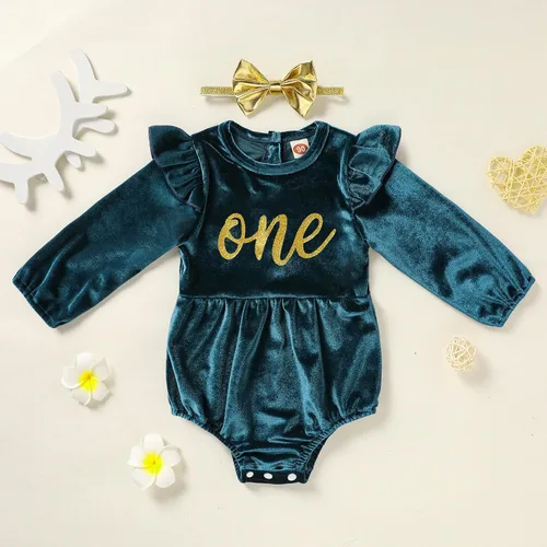 Miniatura 49 de GRNSHTS Ropa de primer cumpleaños para niña de terciopelo de un año de edad, mameluco de manga larga + diadema, 2 piezas de trajes de pastel