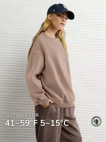 Miniatura 2 de ATHMILE Sudadera de gran tamaño para mujer, cuello redondo, forro polar, manga larga, sudaderas con capucha, tops de otoño, ropa de moda 2025