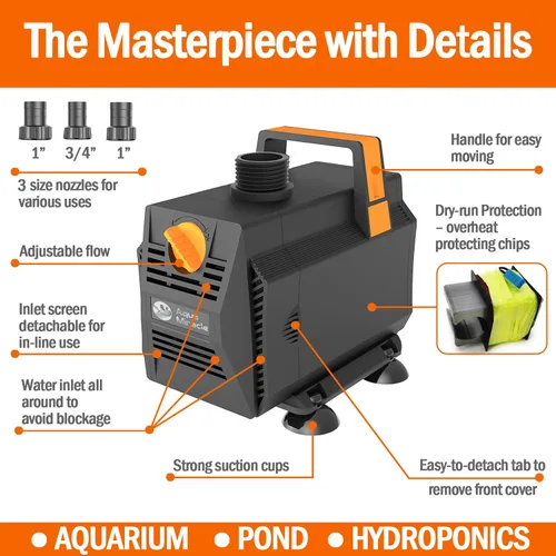Miniatura 3 de AquaMiracle Bombas de agua para acuario de 1050 GPH (4000L/H, 55 W), bomba de agua sumergible con control de flujo para fuente, cascada, estatua