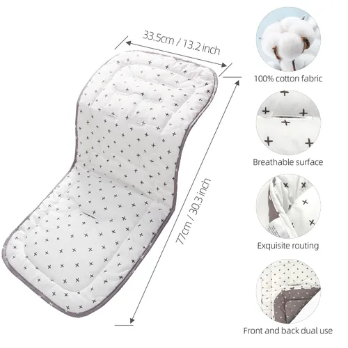 Miniatura 5 de Cojín para Carrito de Bebé, Colchoneta Silla Paseo Universal Transpirable, Cojín para Sillas de Paseo 100% Algodón, 34x78cm 1 Paquete