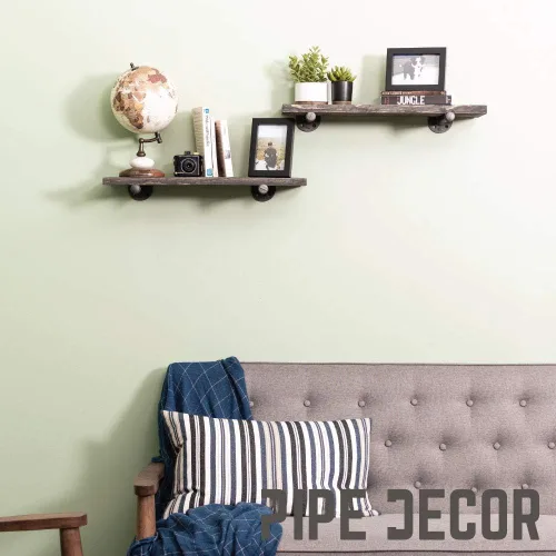 Miniatura 7 de Rustic Pipe Decor Soporte para estante industrial, juego de cuatro accesorios de hierro negro, bridas y tuberías para estantes flotantes