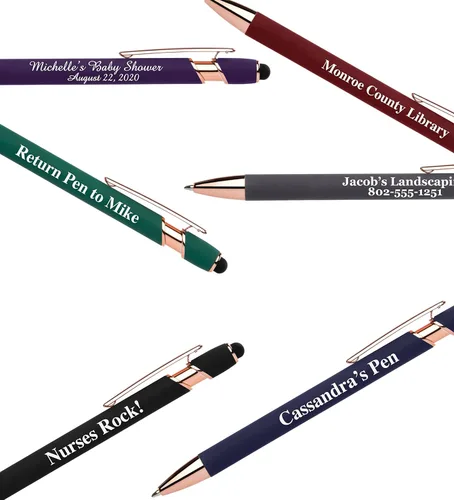 Miniatura 5 de ExpressDesigns™ - Bolígrafos personalizados de alta calidad de oro rosa con lápiz capacitivo Acento rosa Bolígrafos personalizados con nombre