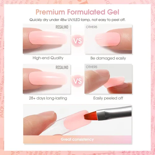 Miniatura 6 de ROSALIND Pink Poly Gel de uñas de 2 onzas, gel de extensión de polietileno nude para uñas natural constructor de uñas, gel rosa, extensión