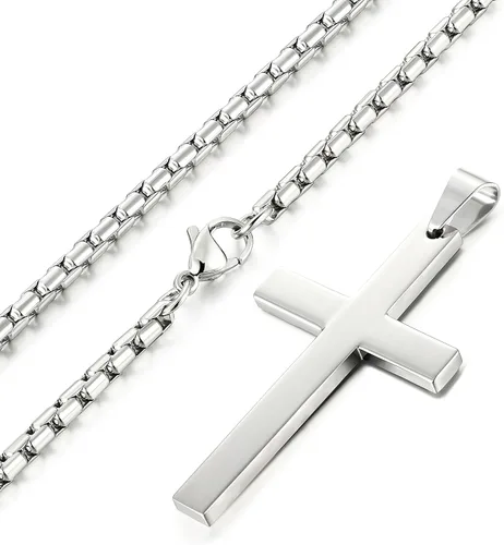 Miniatura 4 de ORAZIO 3MM Stainless Steel Chain Cross Pendant Necklace for Men 22 24 30 Inches