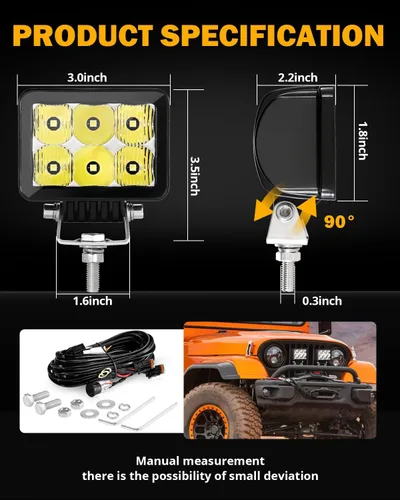 Miniatura 2 de Auxbeam - 2 unidades de luces LED de 3 pulgadas, luz de trabajo todoterreno de 60 W, luz de foco cuadrado, luz de conducción LED, luz de parachoques
