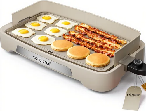 Cleansnap Plancha Eléctrica de Uso Diario, Gran Regalo para Banquetes Familiares - Parrilla Antiadherente de 20" con Protector Plegable Vainilla