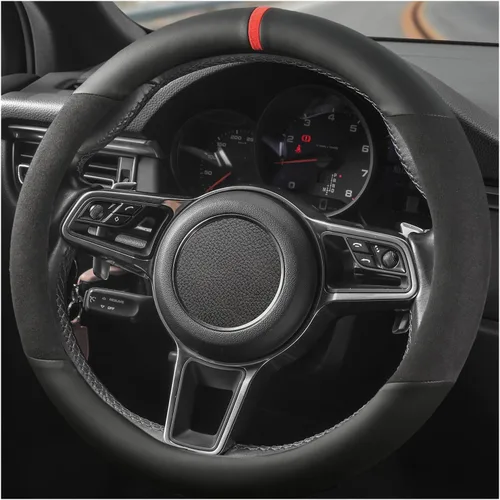 Miniatura 13 de Funda para volante de gamuza con anillo interior de silicona mejorado, anticalor, transpirable, antideslizante, de cuero universal de 14.5 a 15