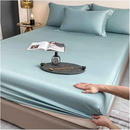 Miniatura 8 de OBONG Sábana bajera ajustable de tamaño queen, 100% Tencel Lyocell, Sábanas refrescantes suaves y sedosas, tejido de satén con bolsillo profundo