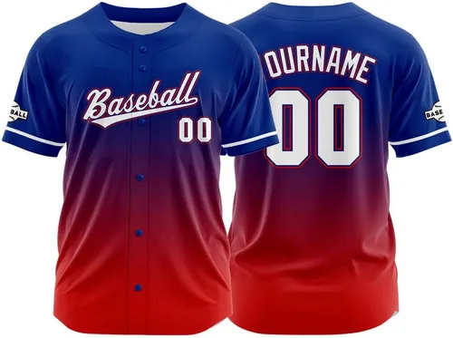 Miniatura 19 de Camiseta de béisbol con degradado personalizado, nombre, número y logotipo personalizados para hombres, mujeres y niños