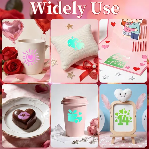 Miniatura 5 de 72 plantillas para el día de San Valentín de 3 x 3 pulgadas para pintar, diseño de corazón rojo, beso, rosa roja, flecha de Cupido, plantillas