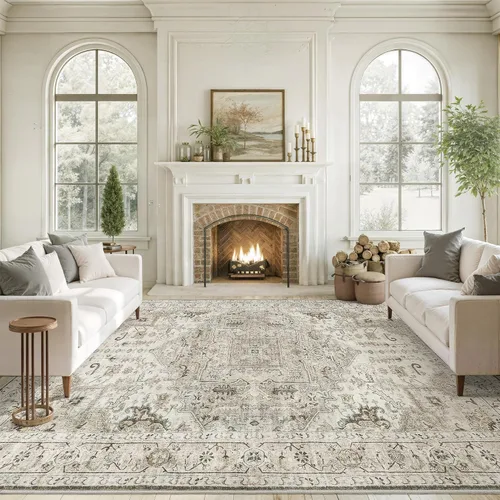 Miniatura 29 de Alfombra de pasillo lavable de 2 x 6 pies - Alfombras de cocina con respaldo antideslizante vintage suave estilo granja, alfombra de entrada