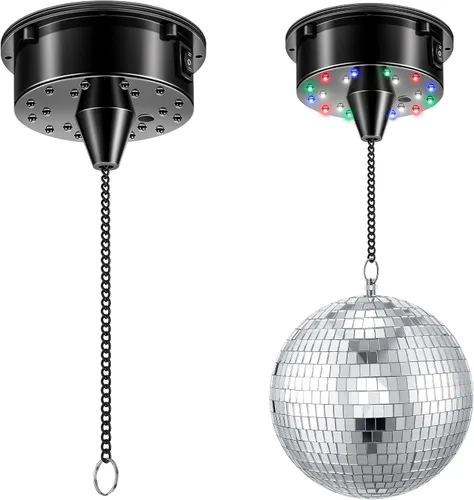 Tuanse Motor eléctrico giratorio de 6 rpm con luces, 4 colores para bola de discoteca de 6, 8, 12 pulgadas (no incluido), 2 modos para fiestas de