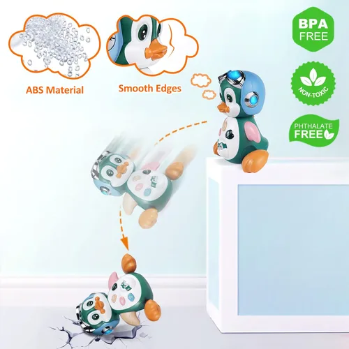 Miniatura 4 de MOONTOY Juguetes musicales de pingüino gateador para bebés de 0-3-6 6-12 meses, juguetes luminosos para tiempo boca abajo, juguetes de baile
