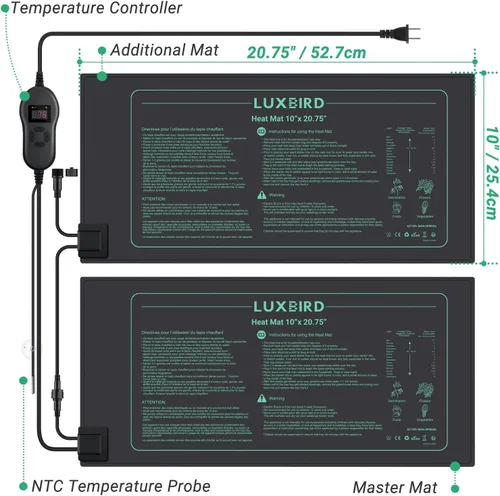 Miniatura 8 de LUXBIRD Paquete de 6 Alfombrillas Calefactoras para Plántulas de 30W de 10" x 20.75" con Controlador de Termostato, Ideal para Inicio de Semillas