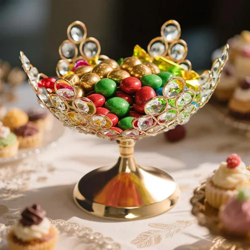 Miniatura 9 de 2 cuencos florales de cristal para caramelos/plato de frutas decorativo, elegante centro de mesa de marco de metal, plato de frutas y bandeja
