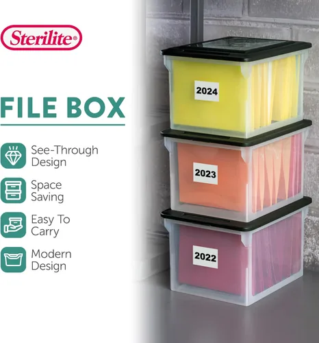 Miniatura 2 de Sterilite - Caja de archivo, contenedor de almacenamiento apilable con tapa, organice recibos, facturas, impuestos y papeles en el hogar, oficina