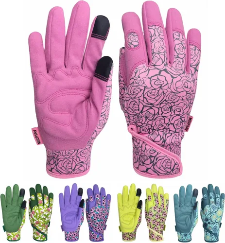 Miniatura 31 de Guantes de jardinería a prueba de espinas y resistentes a pinchazos con agarre, guante de jardín para mujer, regalos de cuero para trabajo en el 1