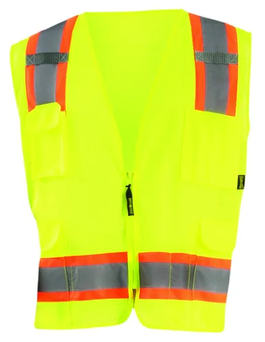 Miniatura 8 de OccuNomix ECO-ATRANS-YM - Chaleco de seguridad para topógrafo con cremallera de dos tonos y alto valor de visibilidad, clase 2, 100% poliéster ANSI